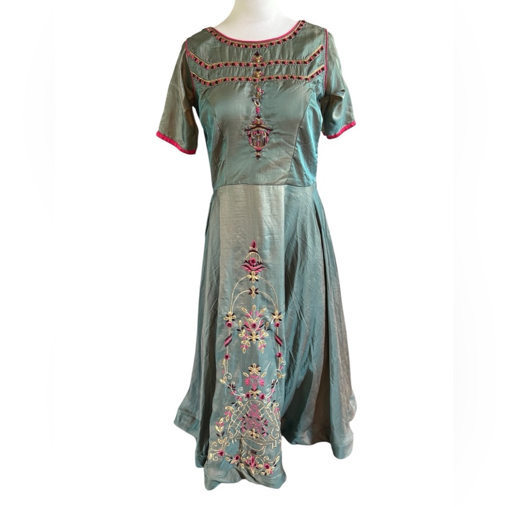 Elegant Indian Embroidered Iridescent Green Dress